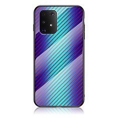 Samsung Galaxy A91用ハイブリットバンパーケース プラスチック 鏡面 虹 グラデーション 勾配色 カバー LS2 サムスン ネイビー