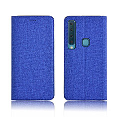 Samsung Galaxy A9s用手帳型 布 スタンド カバー サムスン ネイビー