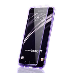 Samsung Galaxy C7 SM-C7000用ソフトケース フルカバー クリア透明 サムスン パープル