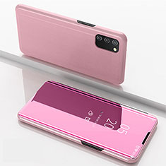 Samsung Galaxy F02S SM-E025F用手帳型 レザーケース スタンド 鏡面 カバー サムスン ローズゴールド