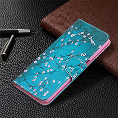 Samsung Galaxy F12用手帳型 レザーケース スタンド カバー L03 サムスン ブルー