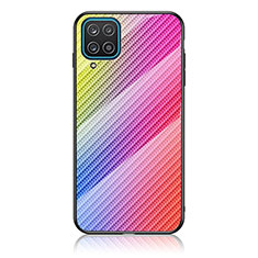 Samsung Galaxy F12用ハイブリットバンパーケース プラスチック 鏡面 虹 グラデーション 勾配色 カバー LS2 サムスン ピンク