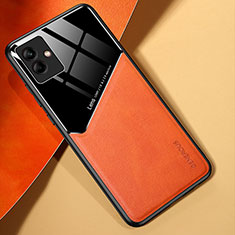 Samsung Galaxy F14 5G用シリコンケース ソフトタッチラバー レザー柄 アンドマグネット式 サムスン オレンジ