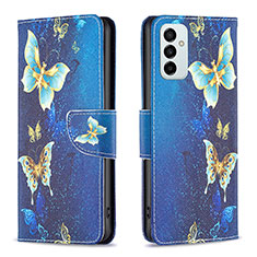 Samsung Galaxy F23 5G用手帳型 レザーケース スタンド パターン カバー B03F サムスン ブルー