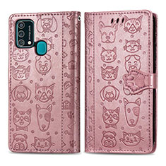 Samsung Galaxy F41用手帳型 レザーケース スタンド パターン カバー S03D サムスン ピンク