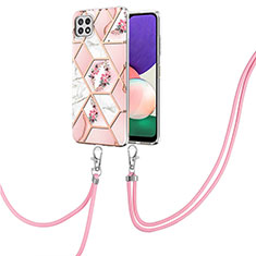 Samsung Galaxy F42 5G用シリコンケース ソフトタッチラバー バタフライ パターン カバー 携帯ストラップ Y02B サムスン ピンク