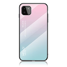 Samsung Galaxy F42 5G用ハイブリットバンパーケース プラスチック 鏡面 虹 グラデーション 勾配色 カバー LS1 サムスン シアン