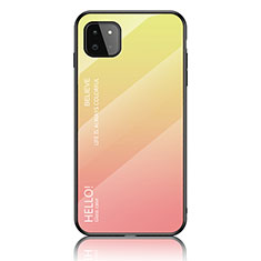 Samsung Galaxy F42 5G用ハイブリットバンパーケース プラスチック 鏡面 虹 グラデーション 勾配色 カバー LS1 サムスン イエロー