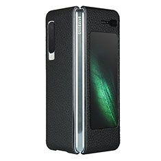 Samsung Galaxy Fold用ケース 高級感 手触り良いレザー柄 サムスン ブラック