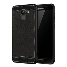 Samsung Galaxy J6 (2018) J600F用シリコンケース ソフトタッチラバー レザー柄 W01 サムスン ブラック