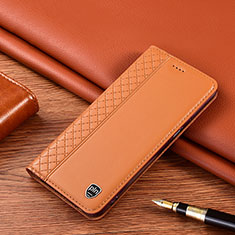 Samsung Galaxy M01用手帳型 レザーケース スタンド カバー H07P サムスン オレンジ