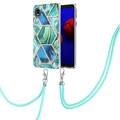 Samsung Galaxy M01 Core用シリコンケース ソフトタッチラバー バタフライ パターン カバー 携帯ストラップ Y01B サムスン ライトグリーン