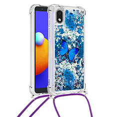 Samsung Galaxy M01 Core用シリコンケース ソフトタッチラバー ブリンブリン カバー 携帯ストラップ S02 サムスン ネイビー