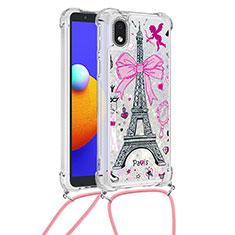 Samsung Galaxy M01 Core用シリコンケース ソフトタッチラバー ブリンブリン カバー 携帯ストラップ S02 サムスン ピンク