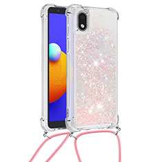 Samsung Galaxy M01 Core用シリコンケース ソフトタッチラバー ブリンブリン カバー 携帯ストラップ S03 サムスン ピンク