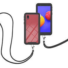 Samsung Galaxy M01 Core用ハイブリットバンパーケース プラスチック 兼シリコーン カバー 前面と背面 360度 フル 携帯ストラップ サムスン ブラック