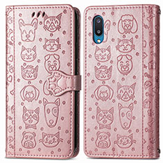 Samsung Galaxy M02用手帳型 レザーケース スタンド パターン カバー S03D サムスン ピンク