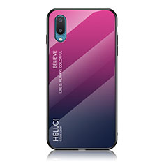 Samsung Galaxy M02用ハイブリットバンパーケース プラスチック 鏡面 虹 グラデーション 勾配色 カバー LS1 サムスン ローズレッド