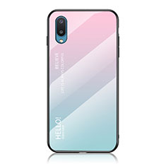 Samsung Galaxy M02用ハイブリットバンパーケース プラスチック 鏡面 虹 グラデーション 勾配色 カバー LS1 サムスン シアン