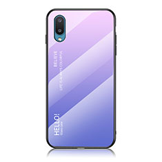 Samsung Galaxy M02用ハイブリットバンパーケース プラスチック 鏡面 虹 グラデーション 勾配色 カバー LS1 サムスン ラベンダー