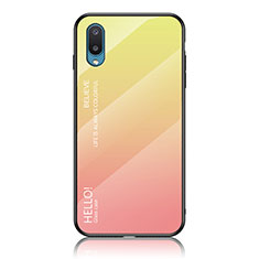 Samsung Galaxy M02用ハイブリットバンパーケース プラスチック 鏡面 虹 グラデーション 勾配色 カバー LS1 サムスン イエロー
