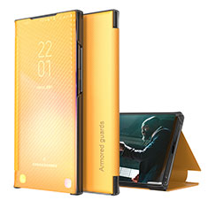 Samsung Galaxy M02用手帳型 レザーケース スタンド カバー ZL1 サムスン イエロー
