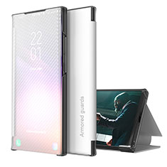 Samsung Galaxy M02用手帳型 レザーケース スタンド カバー ZL1 サムスン シルバー