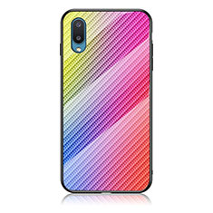 Samsung Galaxy M02用ハイブリットバンパーケース プラスチック 鏡面 虹 グラデーション 勾配色 カバー LS2 サムスン ピンク
