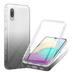 Samsung Galaxy M02用前面と背面 360度 フルカバー 極薄ソフトケース シリコンケース 耐衝撃 全面保護 バンパー 勾配色 透明 サムスン ブラック