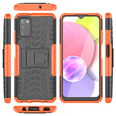 Samsung Galaxy M02s用ハイブリットバンパーケース スタンド プラスチック 兼シリコーン カバー JX5 サムスン オレンジ