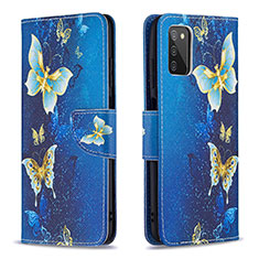 Samsung Galaxy M02s用手帳型 レザーケース スタンド パターン カバー B03F サムスン ブルー