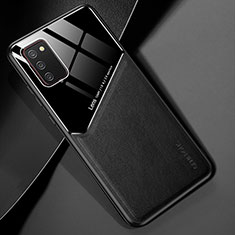 Samsung Galaxy M02s用シリコンケース ソフトタッチラバー レザー柄 アンドマグネット式 サムスン ブラック