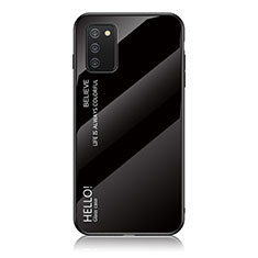 Samsung Galaxy M02s用ハイブリットバンパーケース プラスチック 鏡面 虹 グラデーション 勾配色 カバー LS1 サムスン ブラック