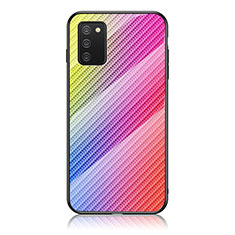 Samsung Galaxy M02s用ハイブリットバンパーケース プラスチック 鏡面 虹 グラデーション 勾配色 カバー LS2 サムスン ピンク