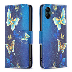 Samsung Galaxy M04用手帳型 レザーケース スタンド パターン カバー B03F サムスン ブルー