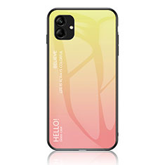 Samsung Galaxy M04用ハイブリットバンパーケース プラスチック 鏡面 虹 グラデーション 勾配色 カバー LS1 サムスン イエロー