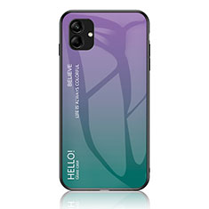 Samsung Galaxy M04用ハイブリットバンパーケース プラスチック 鏡面 虹 グラデーション 勾配色 カバー LS1 サムスン マルチカラー