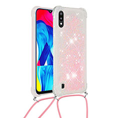 Samsung Galaxy M10用シリコンケース ソフトタッチラバー ブリンブリン カバー 携帯ストラップ S03 サムスン ピンク