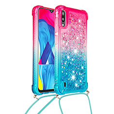 Samsung Galaxy M10用シリコンケース ソフトタッチラバー ブリンブリン カバー 携帯ストラップ S01 サムスン ピンク