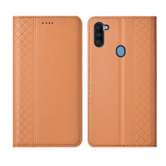 Samsung Galaxy M11用手帳型 レザーケース スタンド カバー L04 サムスン オレンジ