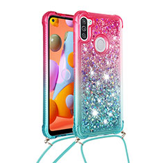 Samsung Galaxy M11用シリコンケース ソフトタッチラバー ブリンブリン カバー 携帯ストラップ S01 サムスン ピンク
