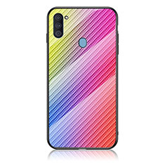 Samsung Galaxy M11用ハイブリットバンパーケース プラスチック 鏡面 虹 グラデーション 勾配色 カバー LS2 サムスン ピンク