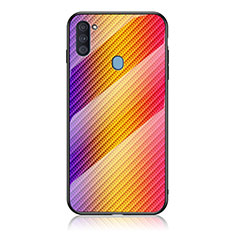 Samsung Galaxy M11用ハイブリットバンパーケース プラスチック 鏡面 虹 グラデーション 勾配色 カバー LS2 サムスン オレンジ