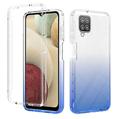 Samsung Galaxy M12用前面と背面 360度 フルカバー 極薄ソフトケース シリコンケース 耐衝撃 全面保護 バンパー 勾配色 透明 YB2 サムスン ネイビー
