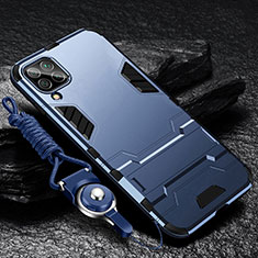 Samsung Galaxy M12用ハイブリットバンパーケース スタンド プラスチック 兼シリコーン カバー R01 サムスン ネイビー
