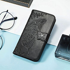 Samsung Galaxy M13 4G用手帳型 レザーケース スタンド バタフライ 蝶 カバー S01D サムスン ブラック