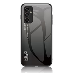 Samsung Galaxy M13 4G用ハイブリットバンパーケース プラスチック 鏡面 虹 グラデーション 勾配色 カバー LS1 サムスン ダークグレー