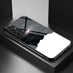 Samsung Galaxy M13 4G用ハイブリットバンパーケース プラスチック パターン 鏡面 カバー LS1 サムスン ブラック