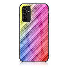 Samsung Galaxy M13 4G用ハイブリットバンパーケース プラスチック 鏡面 虹 グラデーション 勾配色 カバー LS2 サムスン ピンク