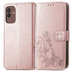 Samsung Galaxy M13 5G用手帳型 レザーケース スタンド 花 カバー サムスン ピンク